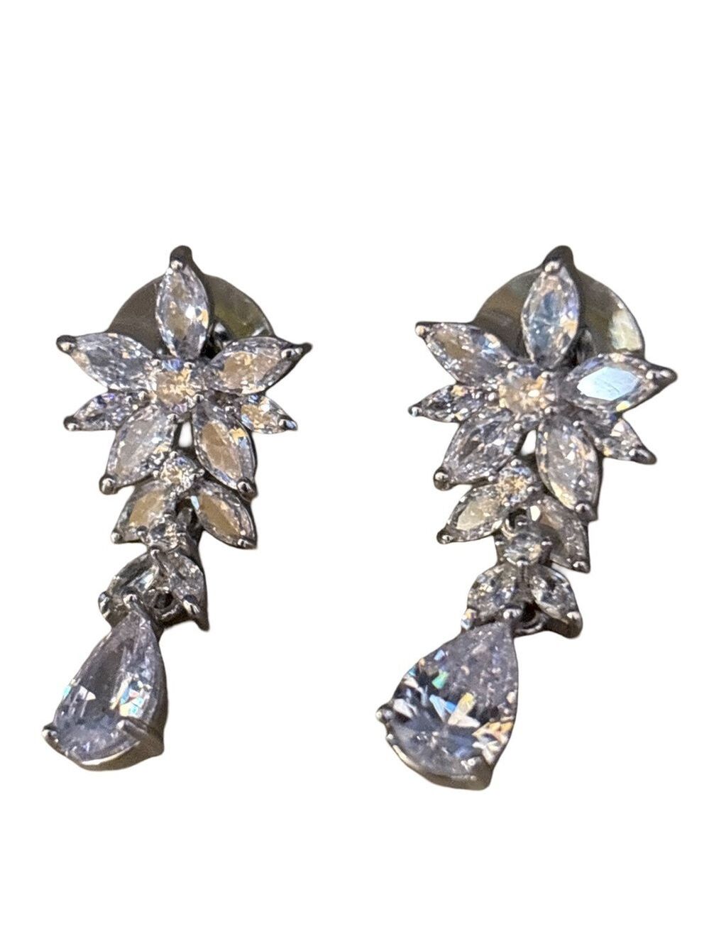 (3 for $12 item) Elegant Silver Floral Drop Pierced Earrings